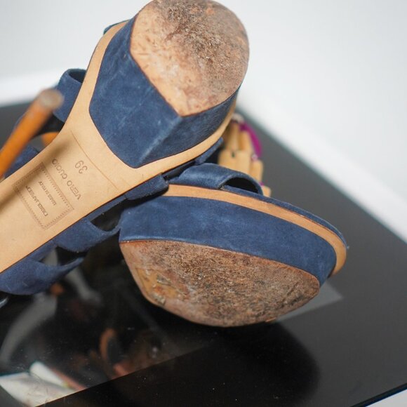 DSQUARED2 SS2012 Ankle Wrap Blue/Fuchsia Suede Platform Sandals - Picture 4 of 8